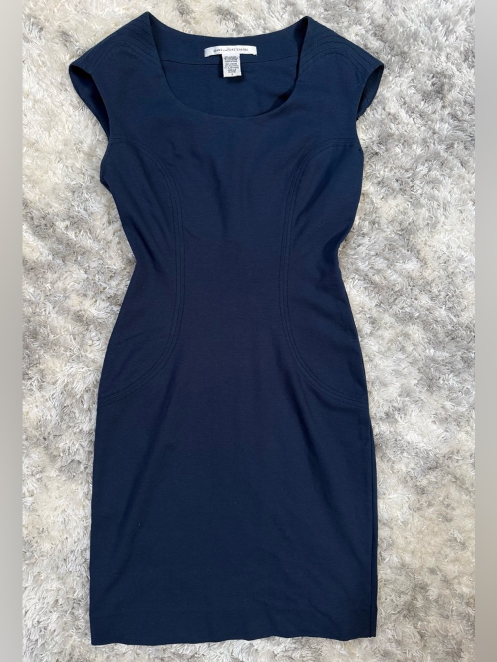 Diane Von Furstenberg Navy Cap Sleeve Midi Dress Sz8 - Preloved